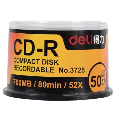 得力/deli 3725 U盘存储类配件 刻录光盘CD-R可记录照片车载mp3大容量碟片CD空白盘